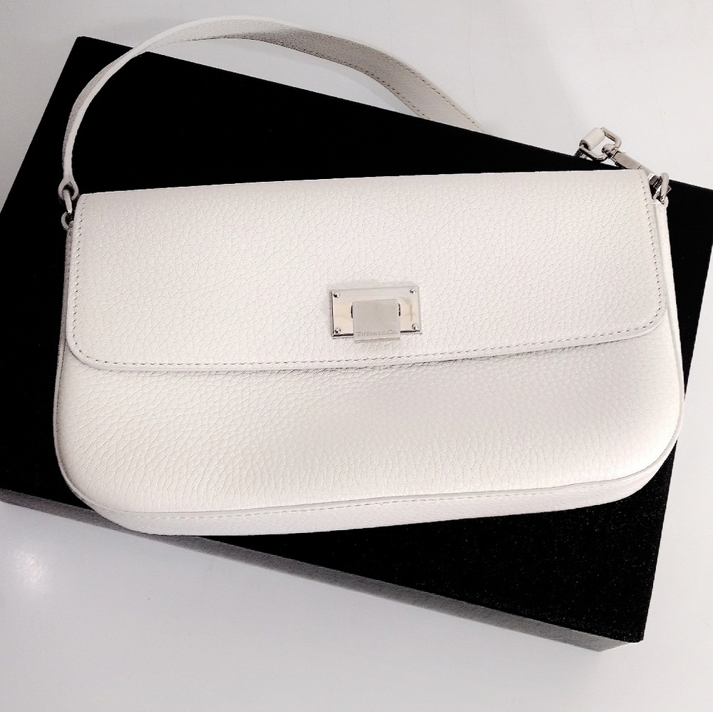 Tiffany & Co. White Leather Shoulder Bag with Silver Hardware